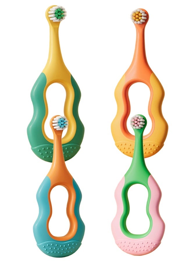 Happy D Baby Toothbrush for 0-3 Years, Safe and Sturdy, Toddler Oral Care Teether Brush, Extra Soft Bristle for Baby Teeth and Infant Gums, Dentist Recommended (4-Pack)